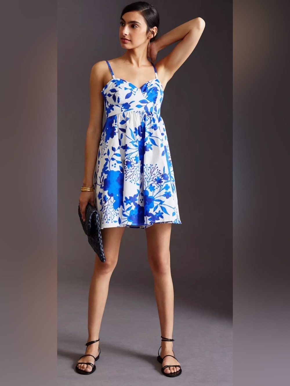 Anthropologie Hutch Sleeveless Sweetheart Romper In Blue and White Size 4